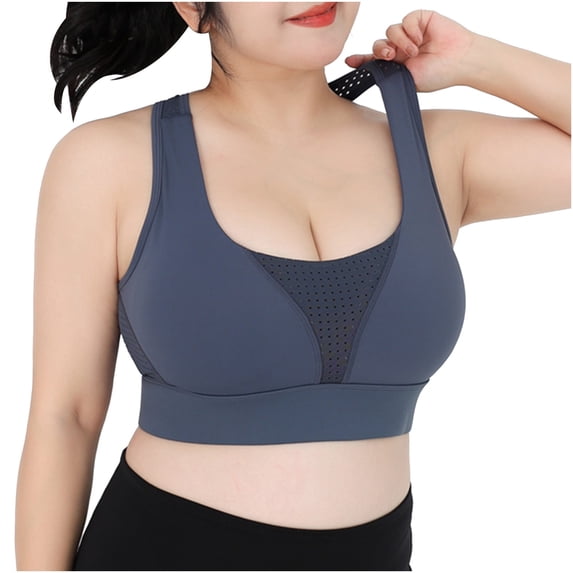 RYRJJ Mesh Open Back Plus Size Sports Bras for Women No Underwire Comfort Breathe Bra Racerback Padded Yoga Crop Tank Top(Navy,XL)