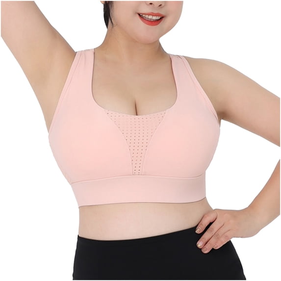 RYRJJ Mesh Open Back Plus Size Sports Bras for Women No Underwire Comfort Breathe Bra Racerback Padded Yoga Crop Tank Top(Pink,XXL)