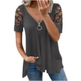 thumbnail image 1 of RYRJJ Plus Size Cold Shoulder Tops Shirt for Women Cut Out Rhinestone Tshirt Casual Summer Zip V Neck Short Sleeve Tunic Blouse(Gray,5XL), 1 of 6