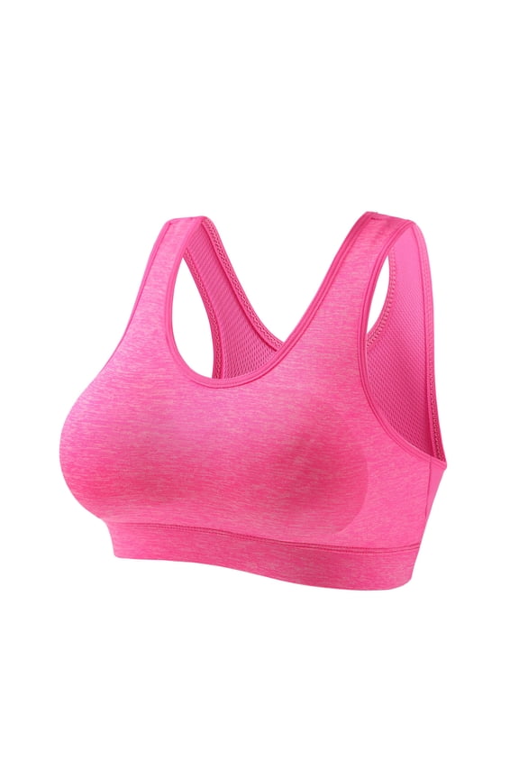 Women's U-Neck Longline Sports Bras Low Impact Wireless Padded Racerback Seamless Comfy Yoga Bra Crop Tank Top with Built in Bra(Hot Pink,XXL)