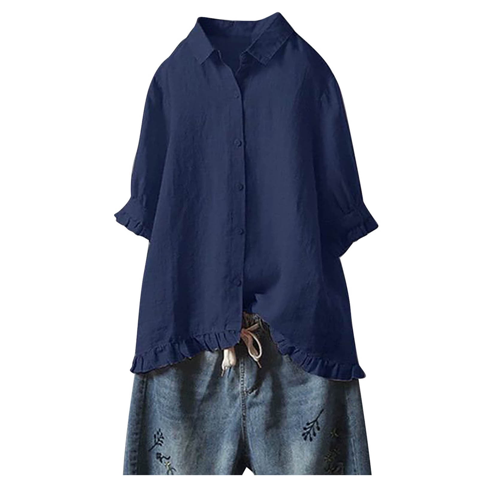 RYRJJ Cotton Linen Button Down Shirts for Women Plus Size Oversized ...