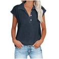 thumbnail image 1 of RYRJJ Cotton Linen Button Down Shirts for Women Summer Short Sleeve Collared Beach Blouse Casual Henley V Neck Plain Work Tops(z2-Navy,XL), 1 of 6