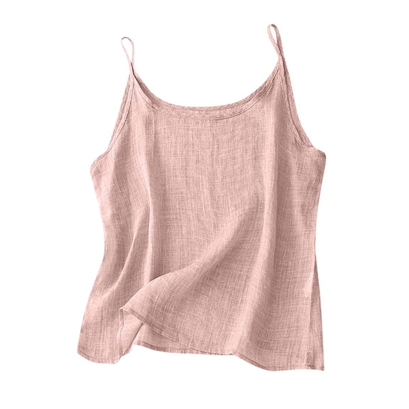 RYRJJ Cotton Linen Camisole Tank Tops for Women Summer Sleeveless Scoop Neck Tees Shirts Casual Comfy Spaghetti Strap Cami Blouses(Pink,XXL)