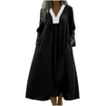 thumbnail image 1 of RYRJJ Cotton Linen Maxi Dresses for Women Summer Flowy V Neck Ruffle Long Sleeve Dress Oversized Casual Beach Sundress with Pockets(Black,M), 1 of 8
