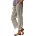thumbnail image 1 of RYRJJ Cotton Linen Pants for Women Plus Size High Waist Elastic Lounge Trousers Casual Lightweight Side Split Button Summer Beach Pants(White;XL), 1 of 6
