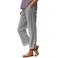 thumbnail image 1 of RYRJJ Cotton Linen Pants for Women Plus Size High Waist Elastic Lounge Trousers Casual Lightweight Side Split Button Summer Beach Pants(Gray;S), 1 of 6