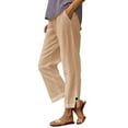 thumbnail image 1 of RYRJJ Cotton Linen Pants for Women Plus Size High Waist Elastic Lounge Trousers Casual Lightweight Side Split Button Summer Beach Pants(Khaki;XXL), 1 of 6