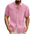 thumbnail image 1 of RYRJJ Cotton Linen Shirts for Men Casual Lightweight Short Sleeve Button Down Shirts Summer Vacation Beach Shirt(Pink,S), 1 of 4