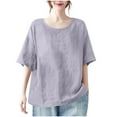 thumbnail image 1 of RYRJJ Cotton Linen Shirts for Women Summer Loose Fit Tops Vintage Half Sleeve Crewneck Beach Tee Blouses(Purple,XL), 1 of 6