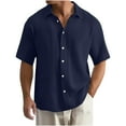 thumbnail image 1 of RYRJJ Cuban Guayabera Cotton Linen Shirts for Men Short Sleeve Button Down Shirt Summer Beach Vacation Hawaiian Shirts(Navy,3XL), 1 of 5