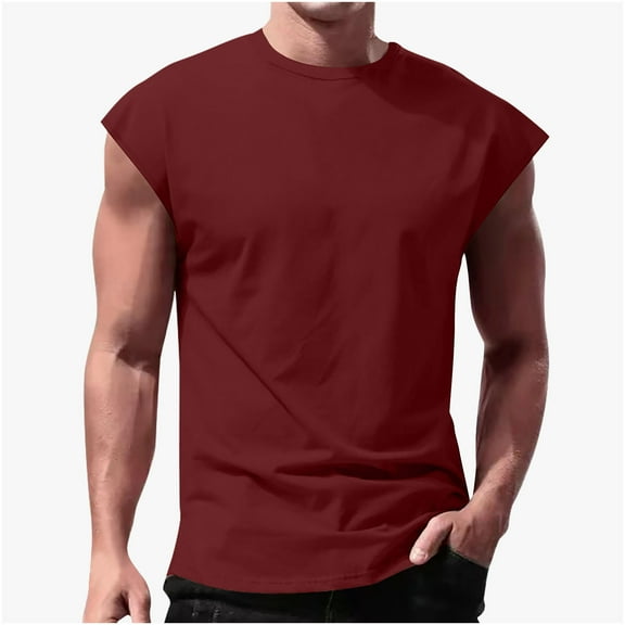 RYRJJ Cut Off Workout Tank Tops for Men Athletic Gym Running Cap Sleeve Muscle Tees Fitness Bodybuilding Sleeveless T Shirts Vests(Red,L)