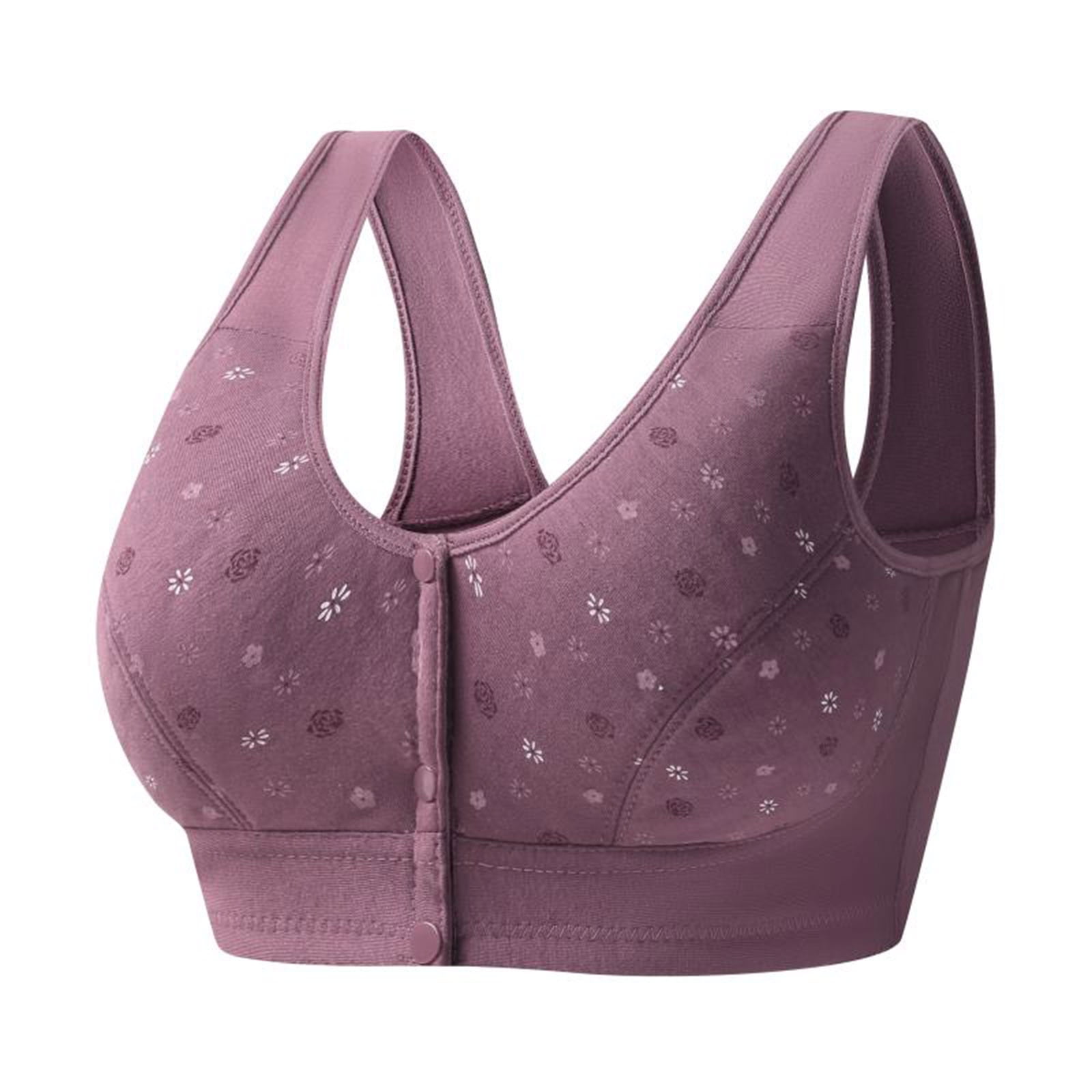 2 Pcs Daisy Bras for Older Womens Cotton Front Snap Button Sleep Bra  Comfortable Wireless Full Coverage Sports Bras