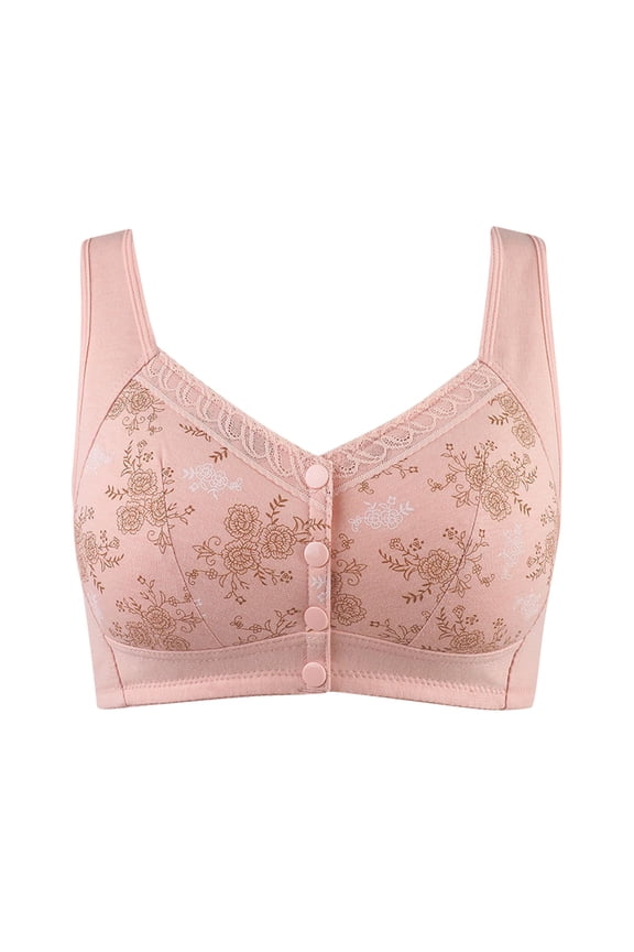 Daisy Bras Front Snaps Women's Wire-Free Front Button Closure Full Coverage Everyday Bra Comfortable Easy Close Sports Bras(Z1-Pink,XXL)