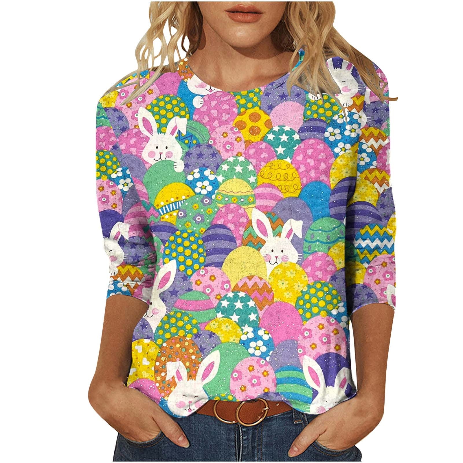 RYRJJ Easter Shirts for Women Easter Eggs Bunny T-Shirt Rabbit Graphic ...