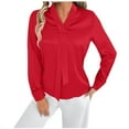 thumbnail image 1 of RYRJJ Elegant Business Blouses for Women Satin Silk Tops Long Sleeve Bow Tie V-Neck Office Work Dressy Shirts(Red,L), 1 of 6