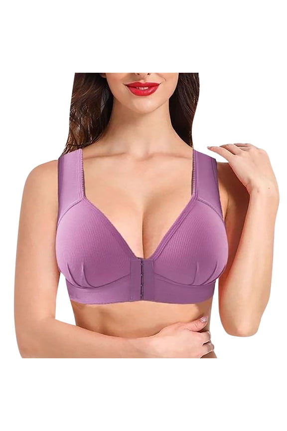 Fashion Deep Cup Bra Summer Push Up Wireless Bras Women Seamless Full-Coverage Front Closure Everyday Bra Tshirt Bra(Purple,M)