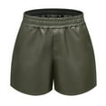 thumbnail image 1 of RYRJJ Faux Leather Shorts for Women Summer Casual Elastic High Waisted Wide Leg Short Pant with Pockets(Army Green,XXL), 1 of 9