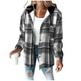 thumbnail image 1 of RYRJJ Flannel Jacket for Women Trendy Warm Fleece Lined Button Down Plaid Shacket Long Sleeve Hooded Jackets Fall Winter Coat(Dark Gray,L), 1 of 6