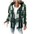 thumbnail image 1 of RYRJJ Flannel Jacket for Women Trendy Warm Fleece Lined Button Down Plaid Shacket Long Sleeve Hooded Jackets Fall Winter Coat(Dark Green,M), 1 of 6