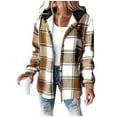 thumbnail image 1 of RYRJJ Flannel Jacket for Women Trendy Warm Fleece Lined Button Down Plaid Shacket Long Sleeve Hooded Jackets Fall Winter Coat(Khaki,L), 1 of 6