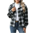 thumbnail image 1 of RYRJJ Flannels for Women Cropped Shacket Jacket Fashion Plaid Button Down Shirt Fall Coat Tops(Black,L), 1 of 8