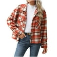 thumbnail image 1 of RYRJJ Flannels for Women Cropped Shacket Jacket Fashion Plaid Button Down Shirt Fall Coat Tops(Orange,L), 1 of 7