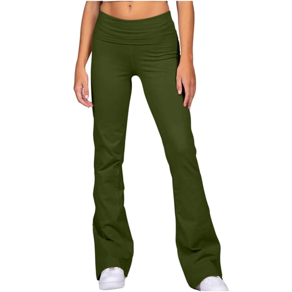RYRJJ Flare Yoga Pants for Women Bootcut Leggings High Waist Stretch Casual Workout Bootleg Bell Bottom Trousers(Army Green,S)