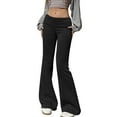thumbnail image 1 of RYRJJ Flare Yoga Pants for Women Fold Over Ruched Low Rise Bell Bottom Leggings Soft Comfy Lounge Pants Trousers(Black,L), 1 of 9