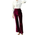 thumbnail image 1 of RYRJJ Flared Velvet Dress Pants for Women High Waisted Wide Leg Stretch Elastic Waist Bootcut Pull On Trousers Front Seam Slacks(Wine,S), 1 of 7