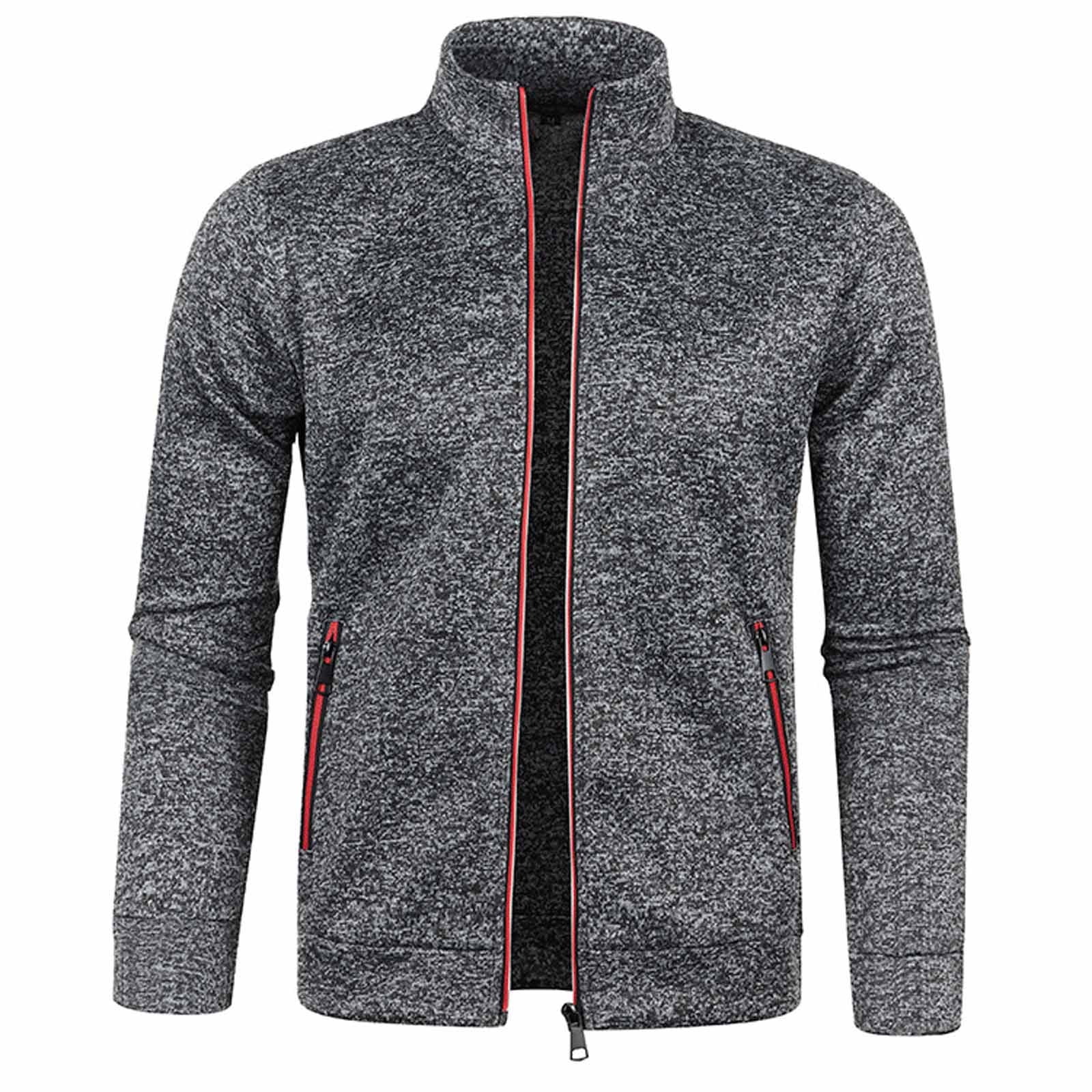 RYRJJ Fleece Jacket Mens Long Sleeve Full Zip Knitted Cardigan Casual