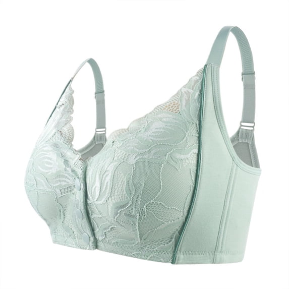 RYRJJ Front Closure Bras for Seniors Breathable Snap Closure Floral Lace Wireless Bras for Older Women Full Cup Support No Underwire Bra