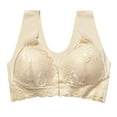 thumbnail image 1 of RYRJJ Front Closure Lace Deep V-Neck Bras for Women Plus Size Wirefree Push Up Shaping Bra Full-Coverage Unpadded Everyday Underwear(Beige,L), 1 of 5