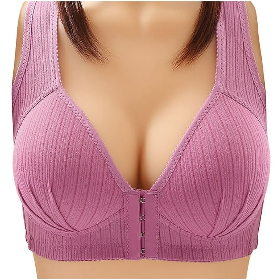 RYRJJ Front Snap Closure Everyday Bras for Women Builtup Sports Push Up Cotton Bra with Padded Soft Wirefree Breathable(Purple,XL)