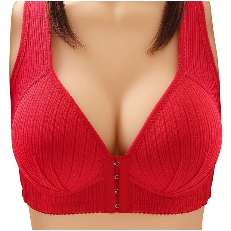 RYRJJ Front Snap Closure Everyday Bras for Women Builtup Sports Push Up  Cotton Bra with Padded Soft Wirefree Breathable(Red,XXL) 