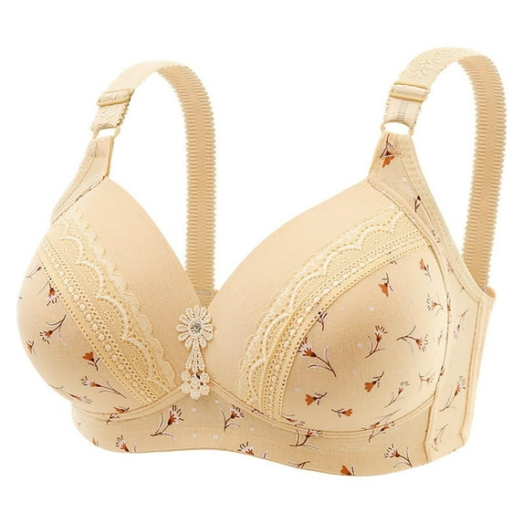 RYRJJ Full-Coverage Bras for Women No Underwire Push Up Bra Cute Print Adjustable Strap Comfy Non Padded Minimizer Bras(Beige,XL)
