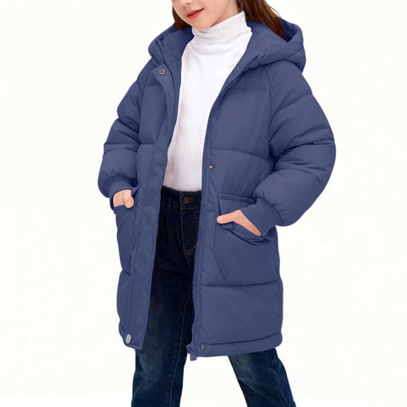 RYRJJ Girls Long Puffer Winter Coat Kids Hooded Parka Jacket Full Zip Long Sleeve Thickened Warm Outerwear with Pockets