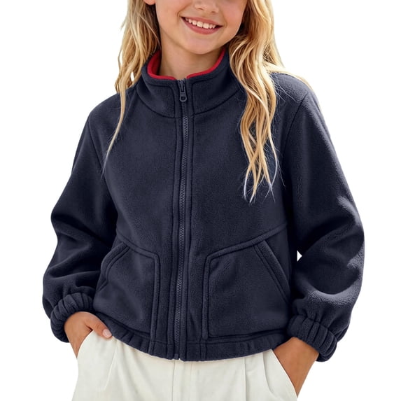 RYRJJ Girls Polar Fleece Jacket Kids Full Zip Lightweight Fall Winter Warm Coat Outerwear with Pockets