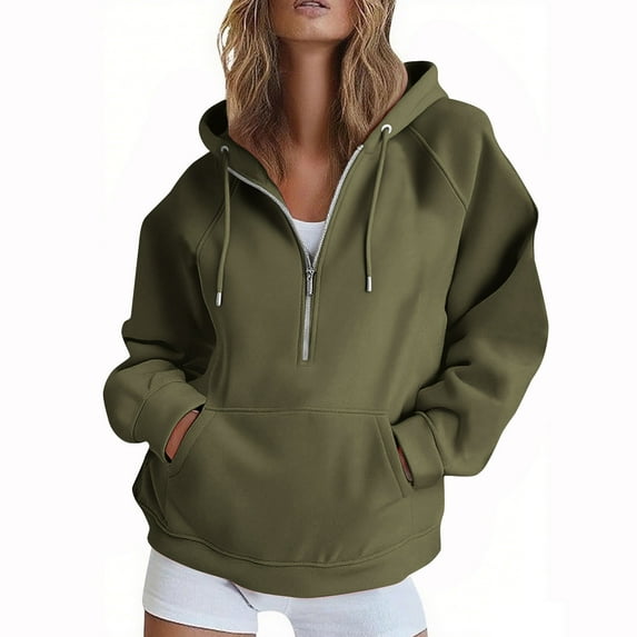 RYRJJ Half Zip Up Y2k Hoodie for Women Lightweight Long Sleeve Comfy Oversized Sweatshirt Casual Outerwear Fall Winter Pullover(Green,XL)