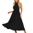 thumbnail image 1 of RYRJJ Halter Bridesmaid Dresses for Women Chiffon Ruched Evening Party Gowns Sleeveless Formal Wedding Guest Long Dresses(Black,M), 1 of 7