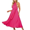 thumbnail image 1 of RYRJJ Halter Bridesmaid Dresses for Women Chiffon Ruched Evening Party Gowns Sleeveless Formal Wedding Guest Long Dresses(Hot Pink,L), 1 of 7