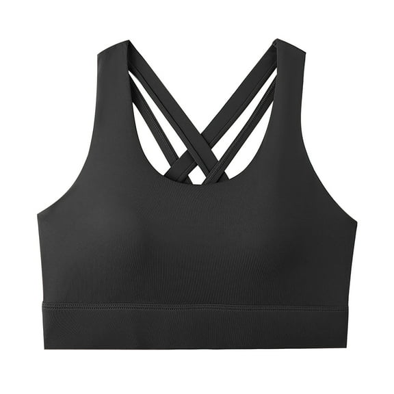 RYRJJ High Impact Sports Bras for Women with Removable Cups Strappy Crisscross Back Padded Bra Supportive Workout Bras for Yoga Running(Black,L)