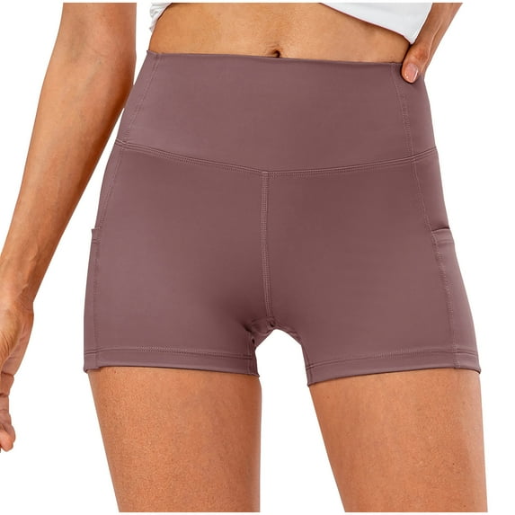 RYRJJ High Waist Yoga Shorts for Women's Tummy Control Fitness Athletic Workout Running Shorts with Deep Pockets(Purple,L)