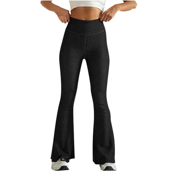 RYRJJ High Waisted Bell Bottom Jeans for Women Flare Stretchy Jeans Pull On Wide Leg Bootcut Denim Leggings Pants(Black,3XL)