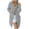 thumbnail image 1 of RYRJJ Hooded Open Front Cardigan for Women Cable Knit Sweaters Chunky Pocketed Oversized Knee Length Long Sweater Coats, 1 of 6