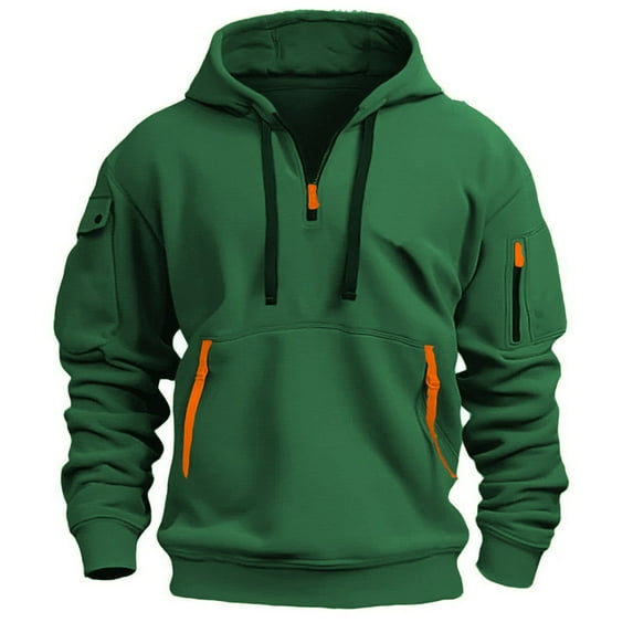 RYRJJ Hoodies for Men Quarter Zip Pullover Tactical Sweatshirt Vintage Long Sleeve Casual Fashion Hoodie with Pockets(Green,XXL)