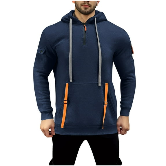 RYRJJ Hoodies for Men Quarter Zip Pullover Tactical Sweatshirt Vintage Long Sleeve Casual Fashion Hoodie with Pockets(Navy,M)