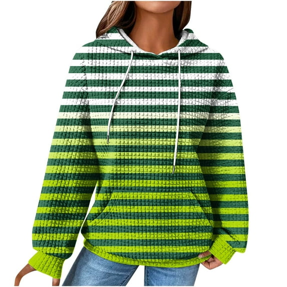 RYRJJ Hoodies for Women Casual Waffle Drawstring Hooded Sweatshirt with Pockets Comfort Long Sleeve Pullover Hoodies(Green,XXL)