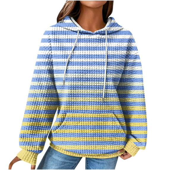 RYRJJ Hoodies for Women Casual Waffle Drawstring Hooded Sweatshirt with Pockets Comfort Long Sleeve Pullover Hoodies(Yellow,M)
