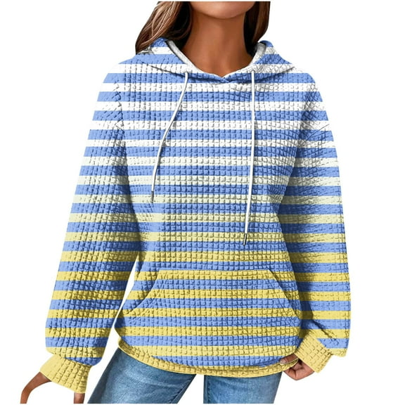 RYRJJ Hoodies for Women Casual Waffle Drawstring Hooded Sweatshirt with Pockets Comfort Long Sleeve Pullover Hoodies(Yellow,S)