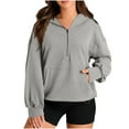 thumbnail image 1 of RYRJJ Hoodies for Women Oversized Half Zip Drawstring Y2K Pullover Tops Casual Long Sleeve Fleece Lined Sweatshirt with Pockets(Dark Gray,XL), 1 of 7